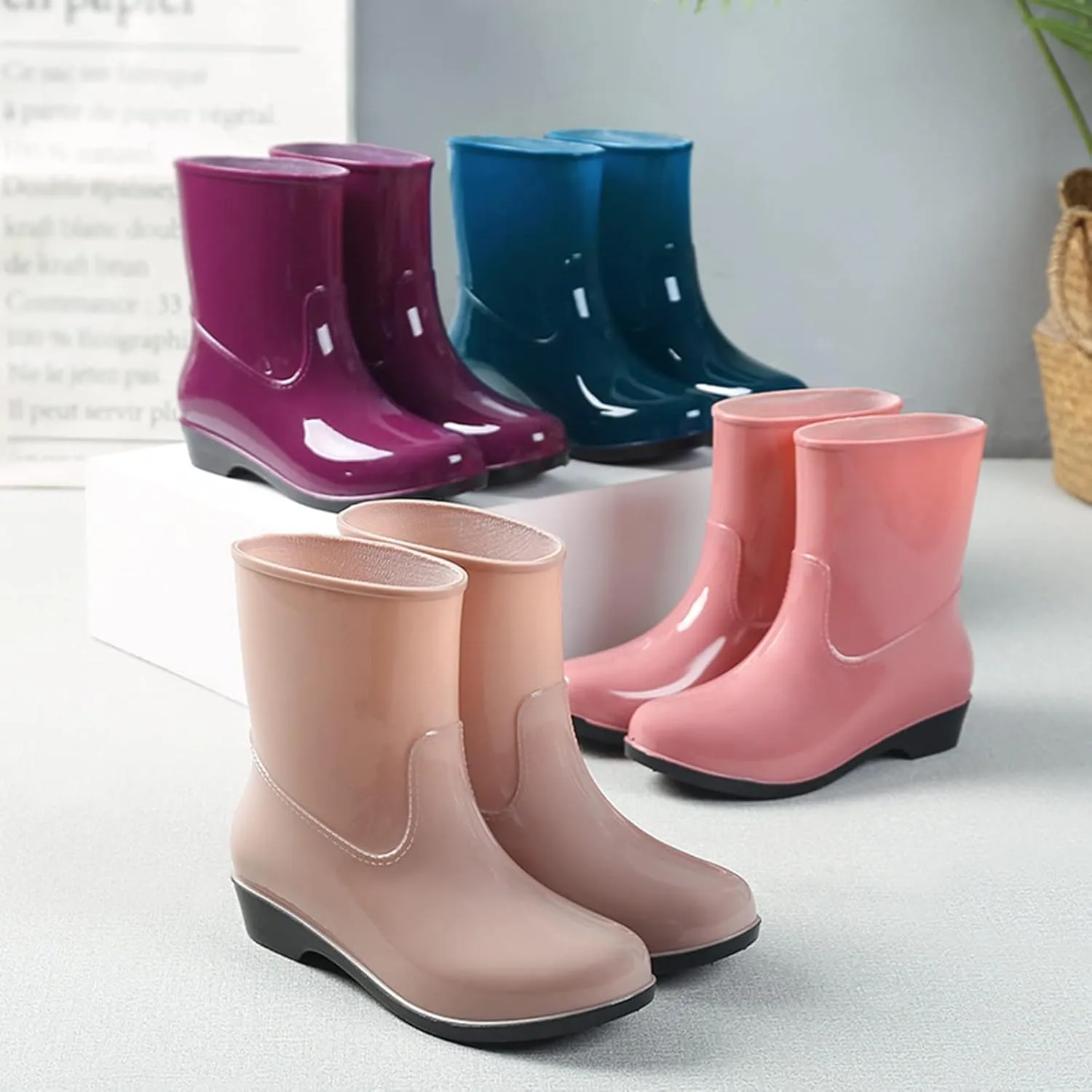 Womens Rain Boots Tall Waterproof Mens Grounded Footwear Booties To Wear with Dresses Work Barefoot Shoes Packable Tall Rain Boots for Women Waterproof Chelsea Boots