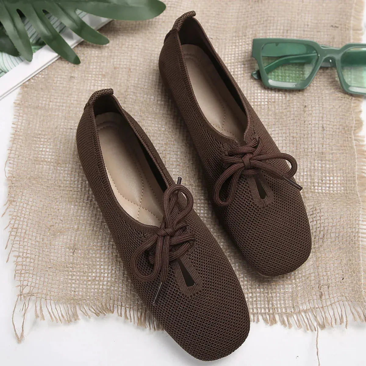 Xajzpa  Autumn Mesh Breathable Women's Flat Shoes Solid Simple Ballet Flats Female Casual Lace-up Walking Shoes for Women