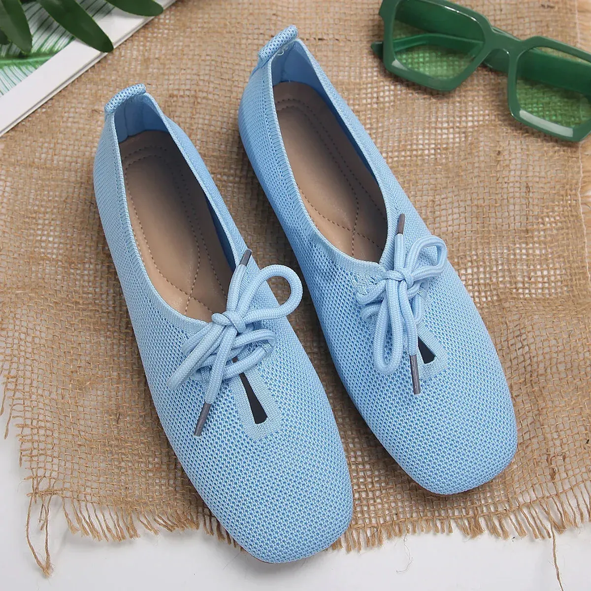 Xajzpa  Autumn Mesh Breathable Women's Flat Shoes Solid Simple Ballet Flats Female Casual Lace-up Walking Shoes for Women